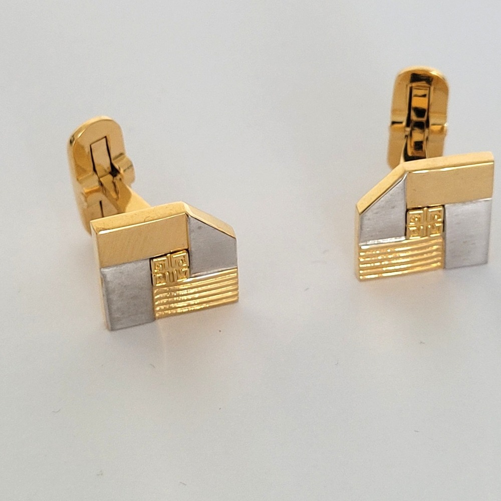 Givenchy Vintage Two Tone Gold Silver 4G Logo Geometric Cufflinks Mens Formal
